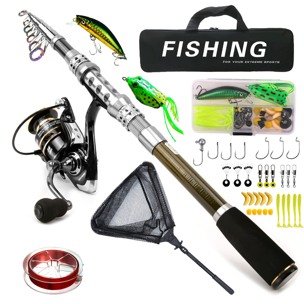 Freshwater Line - ชุดคันเบ็ดคาร์บอน Luya พร้อมรอกตกปลาทะเล คันเบ็ดแบบยืดหดได้ รอกหมุน ชุดตกปลาทะเลและน้ำจืดสำหรับการเดินทาง