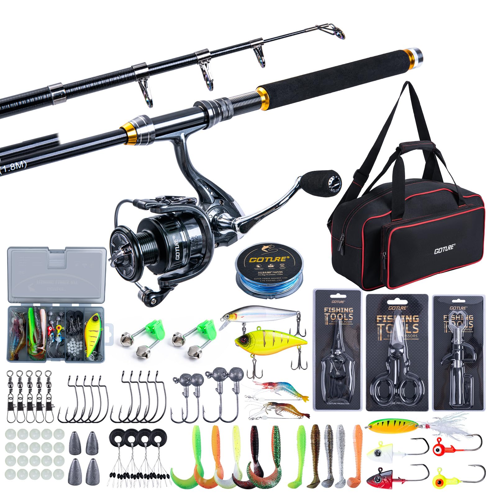 Fishing Line Spooler - ชุดคันเบ็ดตกปลาแบบยืดหดได้ Goture พร้อมรอก 1.8ม.-2.7ม. คันเบ็ดแบบยืดหดได้ รอกสปินนิ่ง