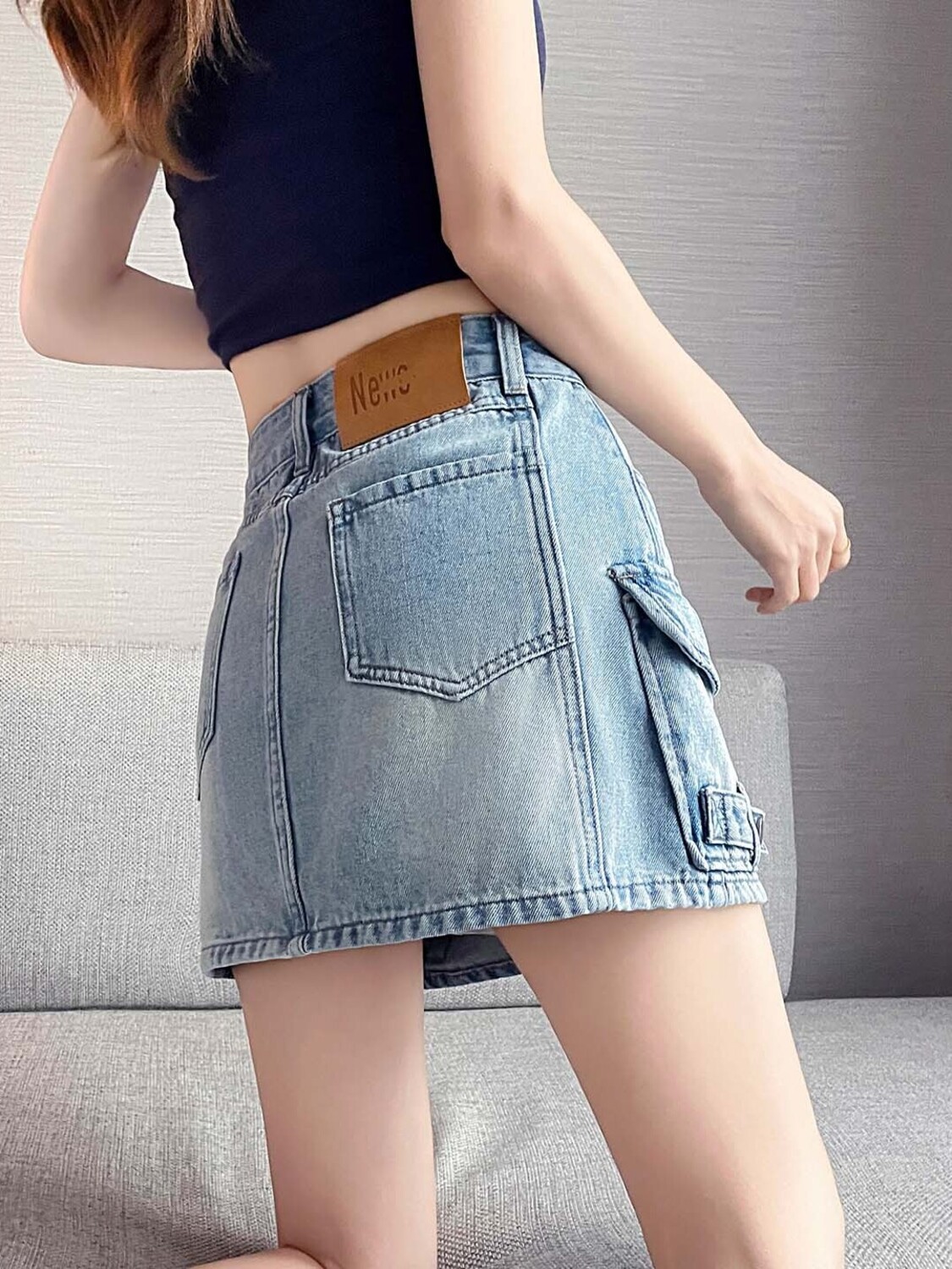 กระโปรงยีนส์ทรงเอเอวสูงสำหรับผ - Fly Line บทวิจารณ์และราคา